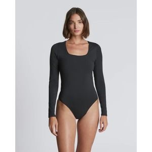Everlane The Long-Sleeve Supima Square-Neck Bodysuit black bikini